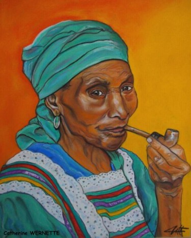 Painting titled "IVANNY, la fumeuse…" by Catherine Wernette, Original Artwork, Oil