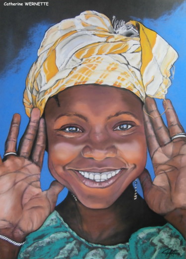 Peinture intitulée "KESIAH, le sourire…" par Catherine Wernette, Œuvre d'art originale