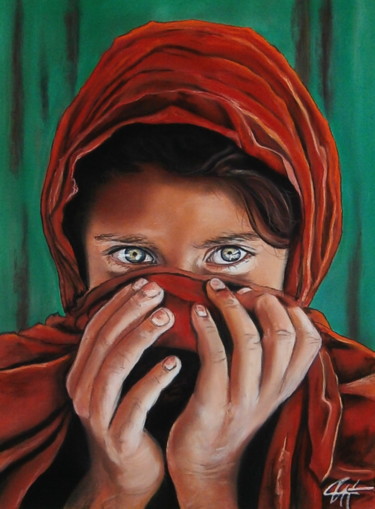 Dessin intitulée "l'AFGHANE aux yeux…" par Catherine Wernette, Œuvre d'art originale, Pastel