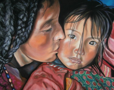 Painting titled "LHAMU et MICHEWA, b…" by Catherine Wernette, Original Artwork, Oil