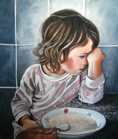 Painting titled "ZOE, mange ta soupe…" by Catherine Wernette, Original Artwork, Pastel