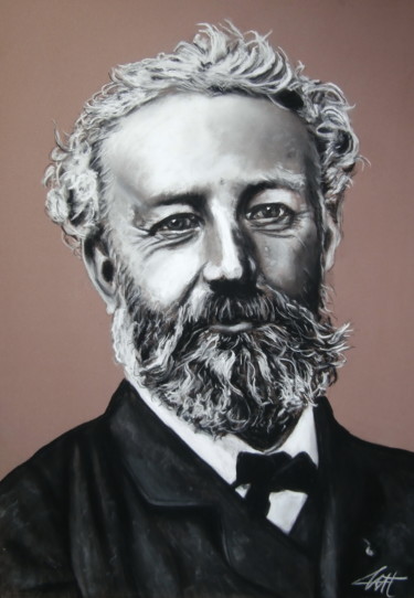 Pintura intitulada "Jules VERNE Portrait" por Catherine Wernette, Obras de arte originais, Pastel