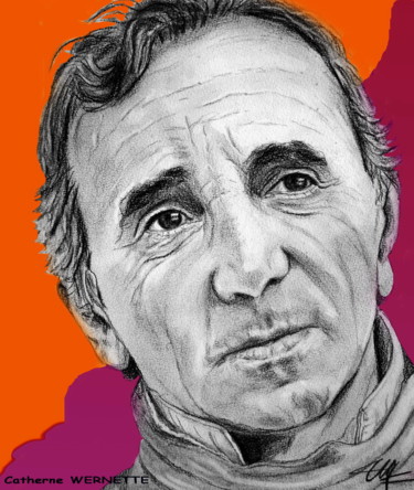 Arts numériques intitulée "Charles AZNAVOUR" par Catherine Wernette, Œuvre d'art originale, Autre