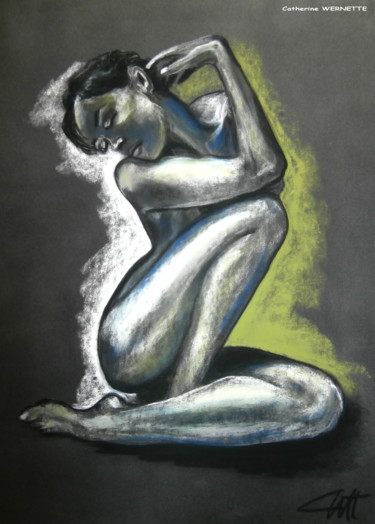 Dessin intitulée "LA SONGEUSE" par Catherine Wernette, Œuvre d'art originale, Pastel