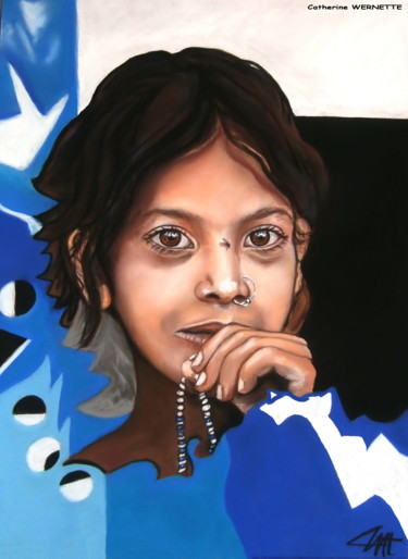 Drawing titled "SANGITA, petite fil…" by Catherine Wernette, Original Artwork, Pastel