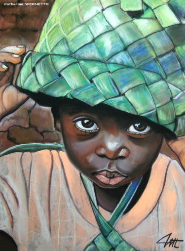 Drawing titled "HAMIDOU n'a pas fro…" by Catherine Wernette, Original Artwork, Pastel