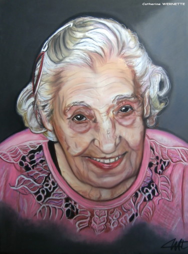 Desenho intitulada ""RAMONA, abuelita a…" por Catherine Wernette, Obras de arte originais, Pastel
