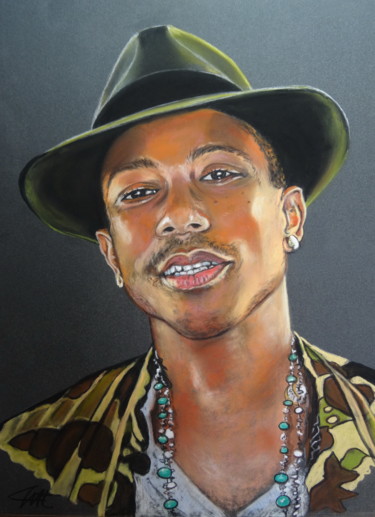 Dibujo titulada "Pharrell WILLIAMS" por Catherine Wernette, Obra de arte original, Pastel