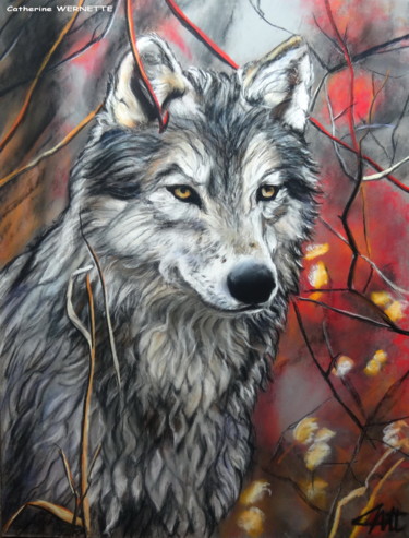 Drawing titled "LE LOUP" by Catherine Wernette, Original Artwork, Pastel