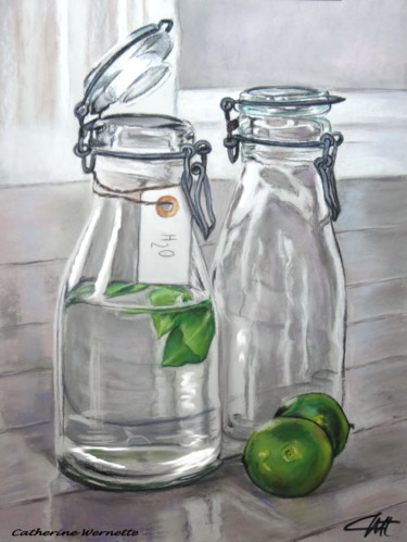 Drawing titled "CITRONS VERTS" by Catherine Wernette, Original Artwork, Pastel