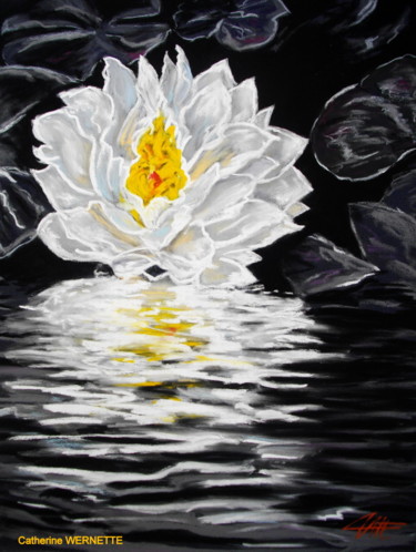 Dessin intitulée "REFLET FLORAL" par Catherine Wernette, Œuvre d'art originale, Pastel