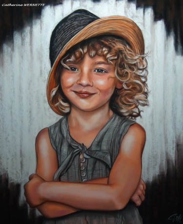 Drawing titled "MAELYS, le sourire" by Catherine Wernette, Original Artwork, Pastel