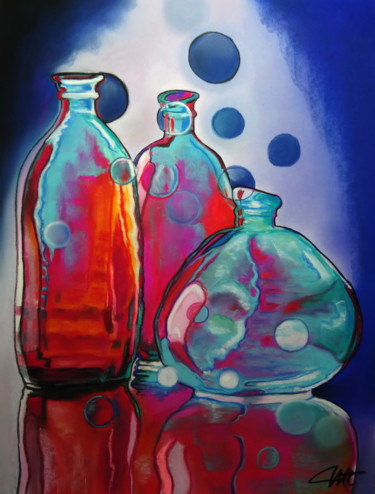 Drawing titled "REFLETS BRULANTS" by Catherine Wernette, Original Artwork, Pastel