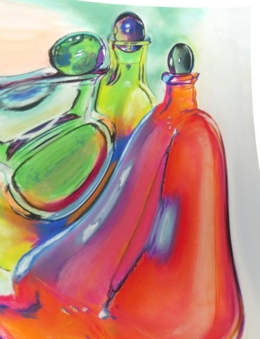 Arts numériques intitulée "CARAFES EN FOLIE" par Catherine Wernette, Œuvre d'art originale, Peinture numérique