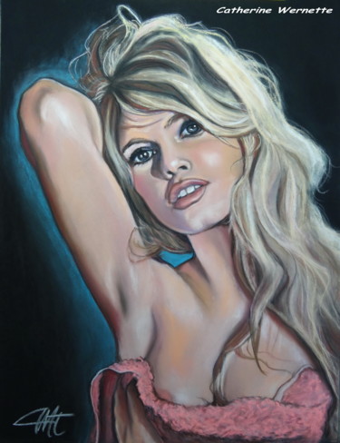 Drawing titled "Brigitte BARDOT" by Catherine Wernette, Original Artwork, Pastel