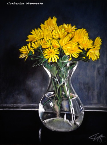 Drawing titled "CHRYSANTHEMES" by Catherine Wernette, Original Artwork, Pastel