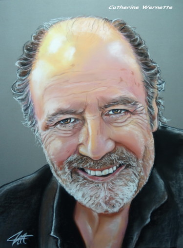 Painting titled "Michel DELPECH" by Catherine Wernette, Original Artwork, Pastel