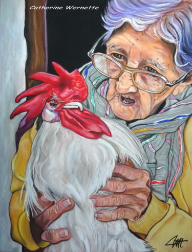 Drawing titled "GINETTE parle à son…" by Catherine Wernette, Original Artwork, Pastel