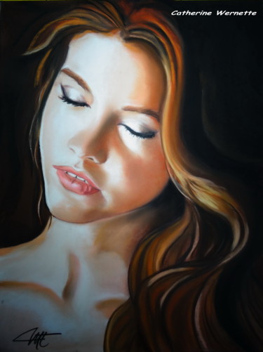 Drawing titled "GENEVIEVE, doux rêv…" by Catherine Wernette, Original Artwork, Pastel