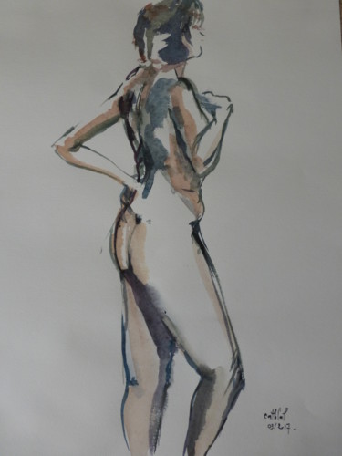 Painting titled "Céline 3" by Cathlal, Original Artwork, Watercolor