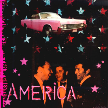 「America」というタイトルのコラージュ Cathie Berthonによって, オリジナルのアートワーク, 写真モンタージュ ウッドストレッチャーフレームにマウント