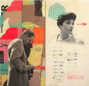 Collages titled "Déclic" by Cathie Berthon, Original Artwork, Photo Montage Mounted on Wood Stretcher frame