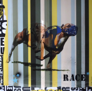 Κολάζ με τίτλο "Race" από Cathie Berthon, Αυθεντικά έργα τέχνης, Φωτογραφία Μοντάζ Τοποθετήθηκε στο Ξύλινο φορείο σκελετό