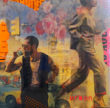 Collages getiteld "Urban" door Cathie Berthon, Origineel Kunstwerk, Foto Montage Gemonteerd op Frame voor houten brancard