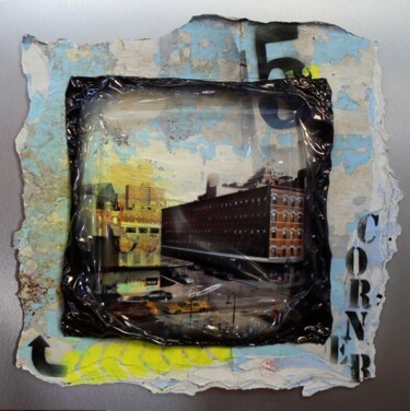 Collages getiteld "NY Corner" door Cathie Berthon, Origineel Kunstwerk, Foto Montage Gemonteerd op Aluminium