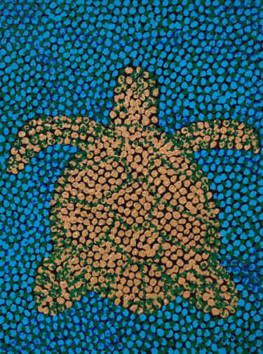 Картина под названием "Sea Turtle" - Lulu Cinn, Подлинное произведение искусства, Акрил