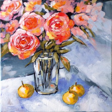 Pintura intitulada "prunes et roses…" por Cathy Monnier, Obras de arte originais, Acrílico