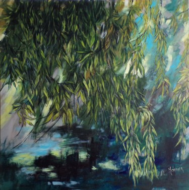 Painting titled "Saule" by Cathy Monnier, Original Artwork, Acrylic Mounted on Wood Stretcher frame