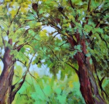 Painting titled "Deux arbres" by Cathy Monnier, Original Artwork, Acrylic
