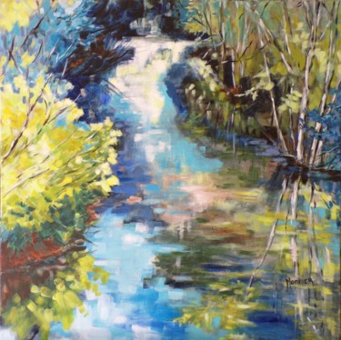 Painting titled "Rivière / reflets a…" by Cathy Monnier, Original Artwork, Acrylic Mounted on Wood Stretcher frame