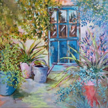 Painting titled "La porte bleue" by Cathy Monnier, Original Artwork, Acrylic