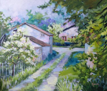 Painting titled "Ma ruelle" by Cathy Monnier, Original Artwork, Acrylic Mounted on Wood Stretcher frame