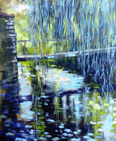 Painting titled "Passerelle sur la r…" by Cathy Monnier, Original Artwork, Acrylic