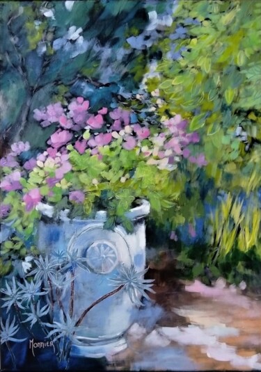 Painting titled "Le vase d'Anduze bl…" by Cathy Monnier, Original Artwork, Acrylic