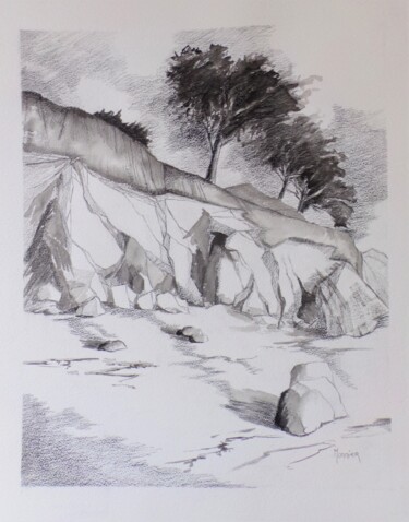 Drawing titled "Rivage" by Cathy Monnier, Original Artwork, Pencil