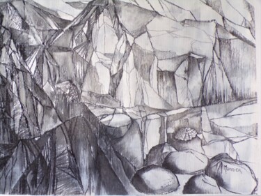 Drawing titled "Roches Marines" by Cathy Monnier, Original Artwork, Charcoal