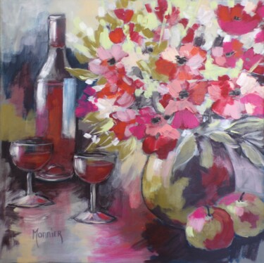 Painting titled "Petite Fête - Tchin" by Cathy Monnier, Original Artwork, Acrylic Mounted on Wood Stretcher frame