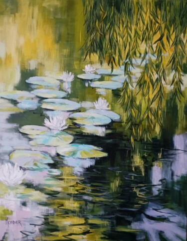 Peinture intitulée "Lumière sur l'étang…" par Cathy Monnier, Œuvre d'art originale, Acrylique Monté sur Châssis en bois