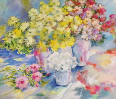 Painting titled "Bouquets" by Cathy Monnier, Original Artwork, Acrylic Mounted on Wood Stretcher frame