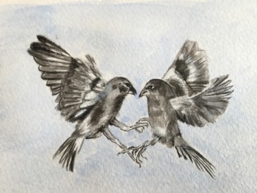 "Couple de PIGEONS" başlıklı Tablo Cathou-Bazec tarafından, Orijinal sanat, Akrilik