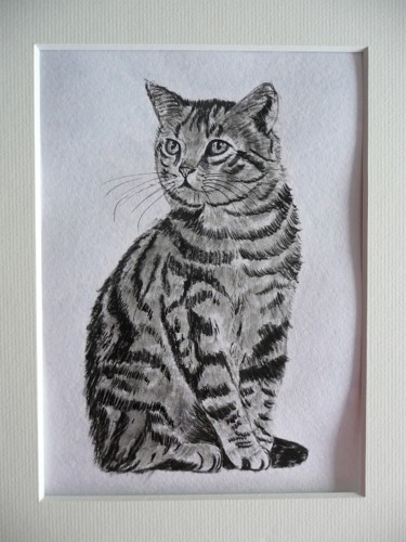 Painting titled "CHAT TIGRE" by Cathou-Bazec, Original Artwork, Ink