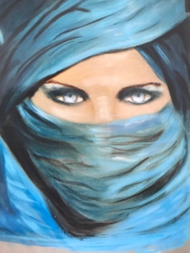 Painting titled "FEMME aux yeux bleu" by Cathou-Bazec, Original Artwork, Pastel