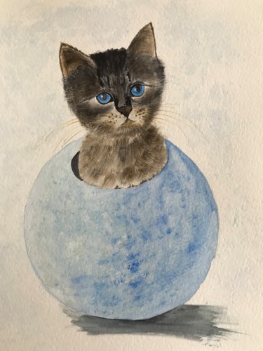 Painting titled "CHATON" by Cathou-Bazec, Original Artwork, Watercolor