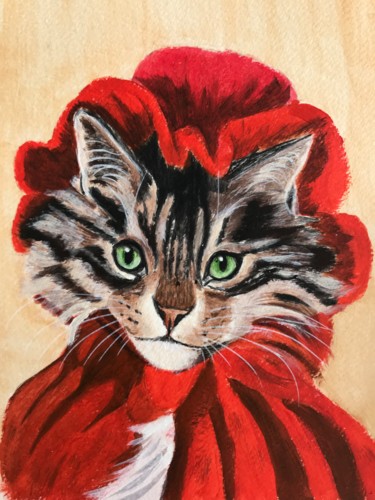 Painting titled "CHAT HABILLE" by Cathou-Bazec, Original Artwork, Acrylic