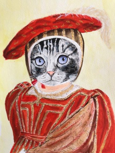 Painting titled "CHAT COSTUME" by Cathou-Bazec, Original Artwork, Acrylic