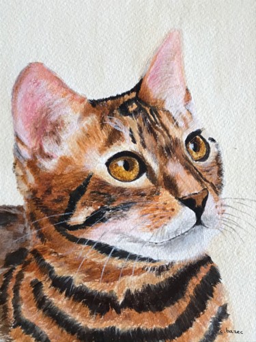 Peinture intitulée "CHAT TIGRE 1" par Cathou-Bazec, Œuvre d'art originale, Acrylique